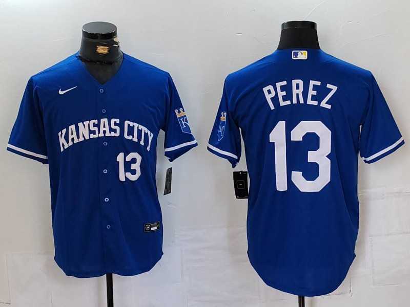 Men%27s Kansas City Royals #13 Salvador Perez Number Royal Cool Base Stitched Jersey